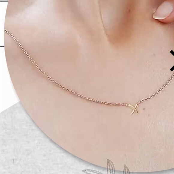 Crossover Necklace, Vermeil Rose Gold Over Sterling Silver x Necklace 18” - Picture 1 of 10